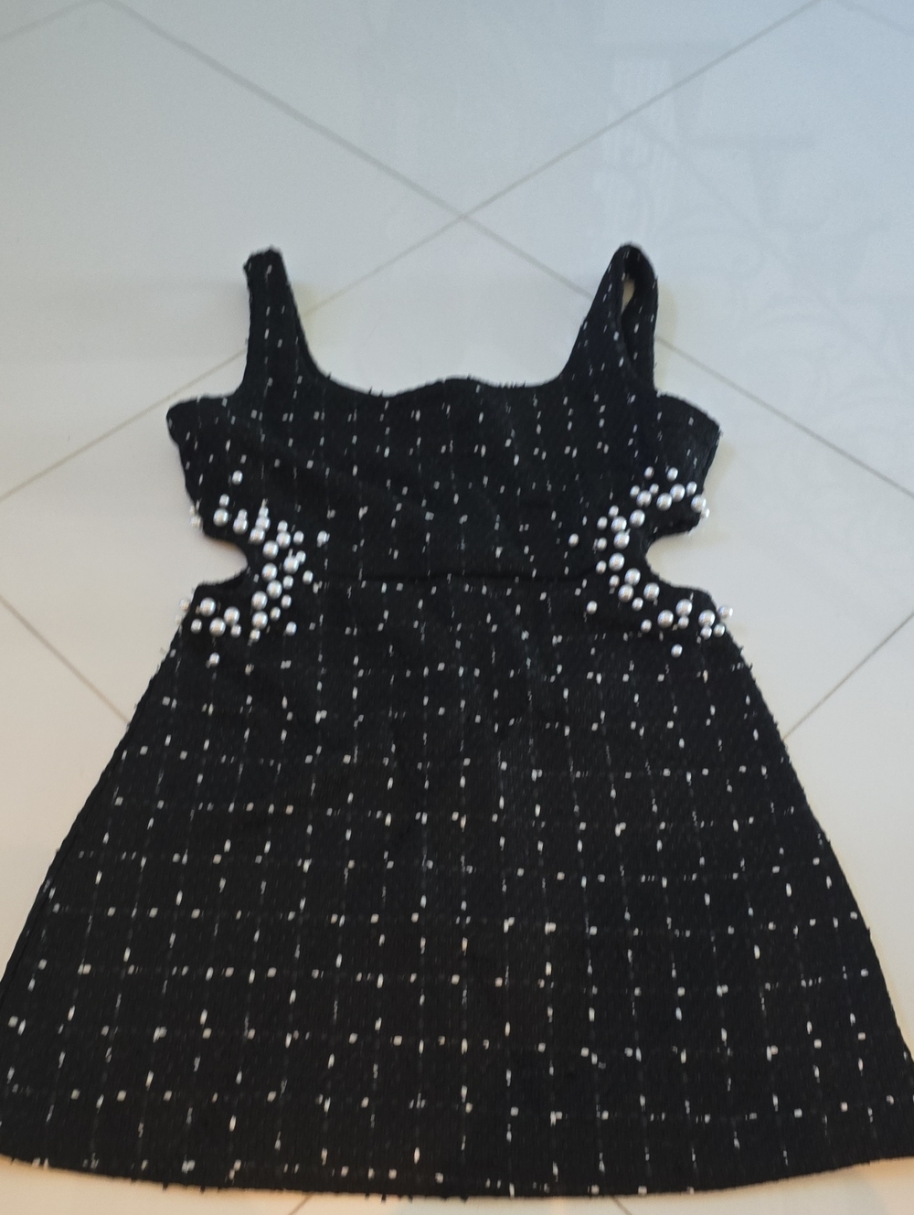 Source Unknown Black Mini Dress with Pearl Accents